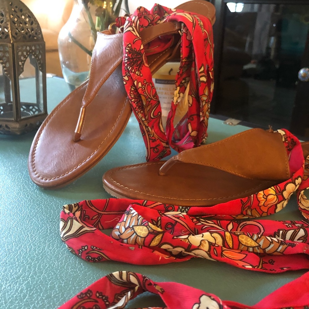 Pink Floral Design Lace Up Sandals